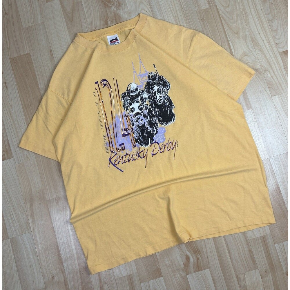 Vintage 90s 1998 Single Stitch Kentucky Derby Graphic T-Shirt / Yellow / XL